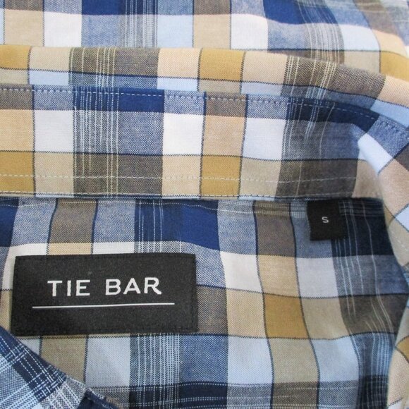 Tie Bar Trim Fit Short Sleeve Button Up Plaid Shirt - Picture 5 of 7